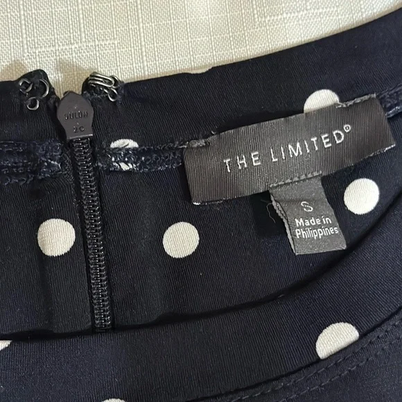 (H1)The Limited Navy Blue Polka Dot Zip Up Off Shoulder Wide Leg Jumpsuit,Size S - Picture 11 of 16